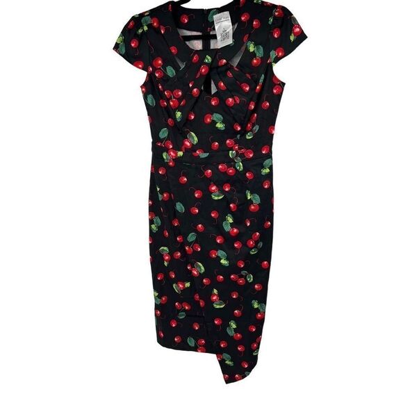 ChicStar Cherry Black Pinup Retro Chest Cut Out Dress. - Picture 1 of 10